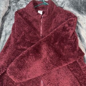PINK Victoria’s Secret burgundy Teddy Full Zip Sherpa Jacket